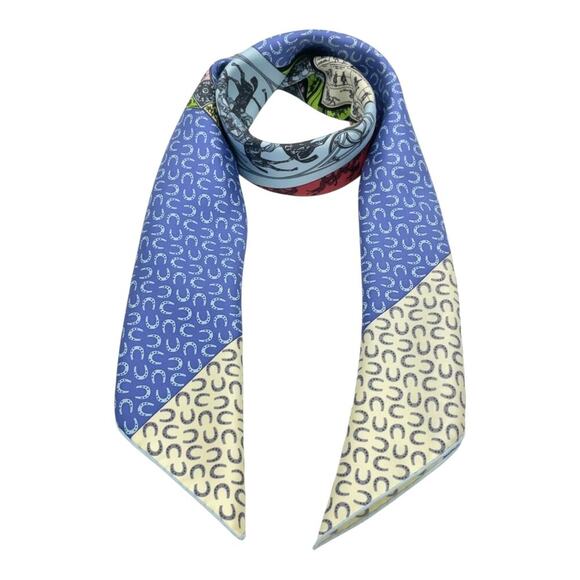 Hermès "A Cheval Sur Mon Carré" silk scarf designed Blue by Bali Barret W/Box - Picture 5 of 16
